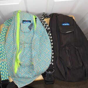 *Lot of 2* KAVU Rope Sling Shoulder Crossbody Bags - Solid Black & Blue/Gray AOP